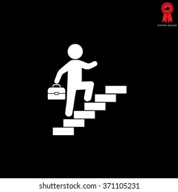 Concept, businessman on stair or steps, metaphor to success, climb, business, rise, achievement, growth, job, career, leadership, education, goal or future
