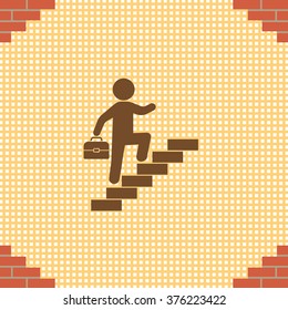 Concept, businessman on stair or steps, metaphor to success, climb, business, rise, achievement, growth, job, career, leadership, education, goal or future
