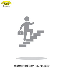 Concept, businessman on stair or steps, metaphor to success, climb, business, rise, achievement, growth, job, career, leadership, education, goal or future

