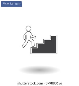 Concept, businessman on stair or steps, metaphor to success, climb, business, rise, achievement, growth, job, career, leadership, education, goal or future