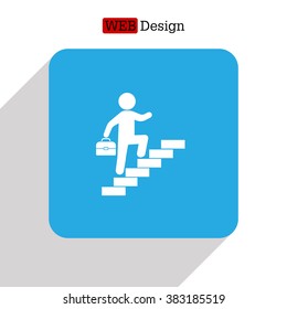 Concept, businessman on stair or steps, metaphor to success, climb, business, rise, achievement, growth, job, career, leadership, education, goal or future
