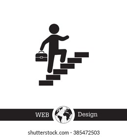 Concept, businessman on stair or steps, metaphor to success, climb, business, rise, achievement, growth, job, career, leadership, education, goal or future
