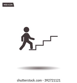 Concept, businessman on stair or steps, metaphor to success, climb, business, rise, achievement, growth, job, career, leadership, education, goal or future