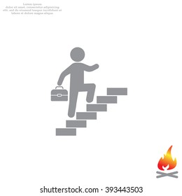 Concept, businessman on stair or steps, metaphor to success, climb, business, rise, achievement, growth, job, career, leadership, education, goal or future
