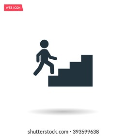 Concept, businessman on stair or steps, metaphor to success, climb, business, rise, achievement, growth, job, career, leadership, education, goal or future