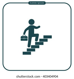 Concept, businessman on stair or steps, metaphor to success, climb, business, rise, achievement, growth, job, career, leadership, education, goal or future
