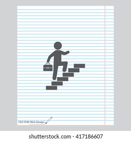 Concept, businessman on stair or steps, metaphor to success, climb, business, rise, achievement, growth, job, career, leadership, education, goal or future
