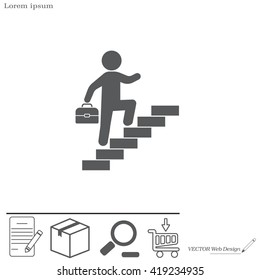 Concept, businessman on stair or steps, metaphor to success, climb, business, rise, achievement, growth, job, career, leadership, education, goal or future
