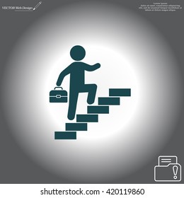 Concept, businessman on stair or steps, metaphor to success, climb, business, rise, achievement, growth, job, career, leadership, education, goal or future
