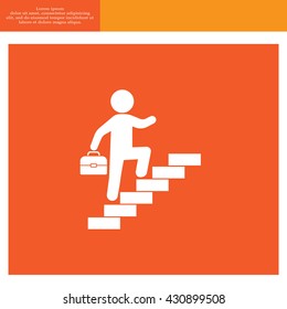 Concept, businessman on stair or steps, metaphor to success, climb, business, rise, achievement, growth, job, career, leadership, education, goal or future
