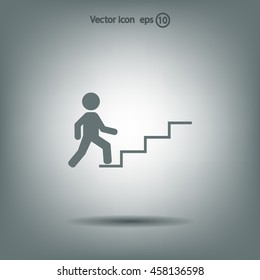 Concept, businessman on stair or steps, metaphor to success, climb, business, rise, achievement, growth, job, career, leadership, education, goal or future