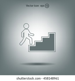 Concept, businessman on stair or steps, metaphor to success, climb, business, rise, achievement, growth, job, career, leadership, education, goal or future