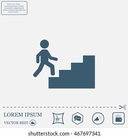 Concept, businessman on stair or steps, metaphor to success, climb, business, rise, achievement, growth, job, career, leadership, education, goal or future