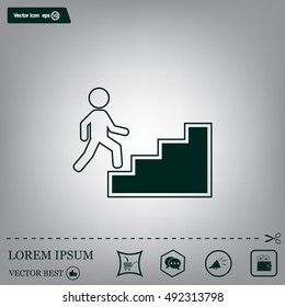 Concept, businessman on stair or steps, metaphor to success, climb, business, rise, achievement, growth, job, career, leadership, education, goal or future