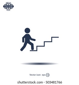 Concept, businessman on stair or steps, metaphor to success, climb, business, rise, achievement, growth, job, career, leadership, education, goal or future