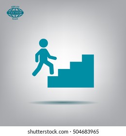 Concept, businessman on stair or steps, metaphor to success, climb, business, rise, achievement, growth, job, career, leadership, education, goal or future