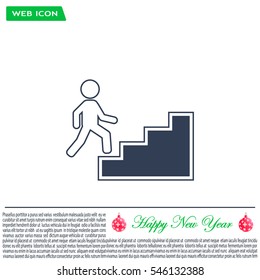 Concept, businessman on stair or steps, metaphor to success, climb, business, rise, achievement, growth, job, career, leadership, education, goal or future
