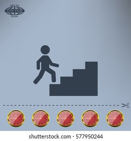 Concept, businessman on stair or steps, metaphor to success, climb, business, rise, achievement, growth, job, career, leadership, education, goal or future