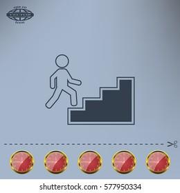 Concept, businessman on stair or steps, metaphor to success, climb, business, rise, achievement, growth, job, career, leadership, education, goal or future