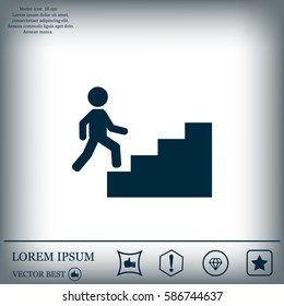 Concept, businessman on stair or steps, metaphor to success, climb, business, rise, achievement, growth, job, career, leadership, education, goal or future