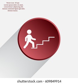 Concept, businessman on stair or steps, metaphor to success, climb, business, rise, achievement, growth, job, career, leadership, education, goal or future