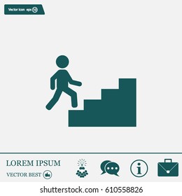Concept, businessman on stair or steps, metaphor to success, climb, business, rise, achievement, growth, job, career, leadership, education, goal or future