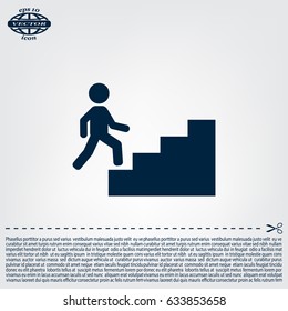 Concept, businessman on stair or steps, metaphor to success, climb, business, rise, achievement, growth, job, career, leadership, education, goal or future