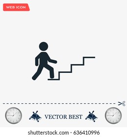 Concept, businessman on stair or steps, metaphor to success, climb, business, rise, achievement, growth, job, career, leadership, education, goal or future