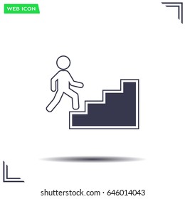 Concept, businessman on stair or steps, metaphor to success, climb, business, rise, achievement, growth, job, career, leadership, education, goal or future
