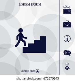 Concept, businessman on stair or steps, metaphor to success, climb, business, rise, achievement, growth, job, career, leadership, education, goal or future