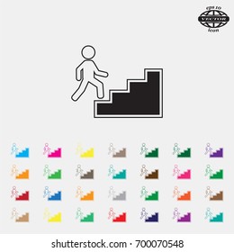 Concept, businessman on stair or steps, metaphor to success, climb, business, rise, achievement, growth, job, career, leadership, education, goal or future