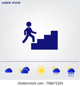 Concept, businessman on stair or steps, metaphor to success, climb, business, rise, achievement, growth, job, career, leadership, education, goal or future