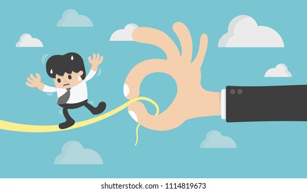 Concept  Businessman on a Wire. Risk Management Defined Being and death by boss
