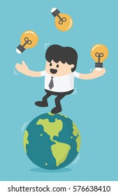 Concept businessman play gymnast bulbs light on earth