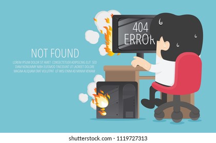 Concept  businessman working with computer and the loss about page not found Error 404
