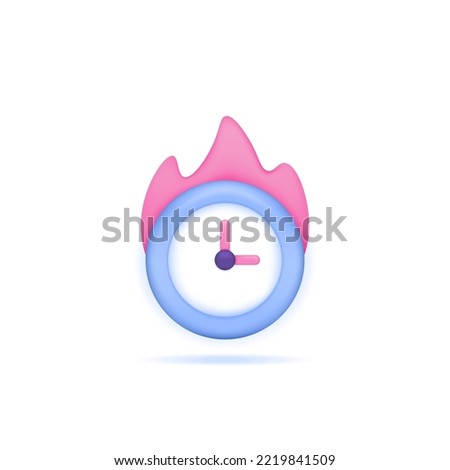 concept of busy time, hot offer time, limited time, top of event. symbol or icon of clock and fire. a burning clock or on firey. 3D concept design and realistic. graphic elements