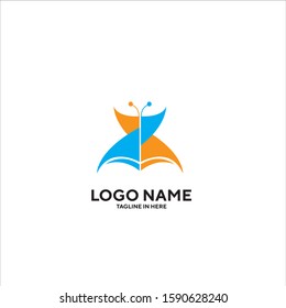 The concept of butterfly logo design and abstract books, suitable for company logo symbols in education or print and information media