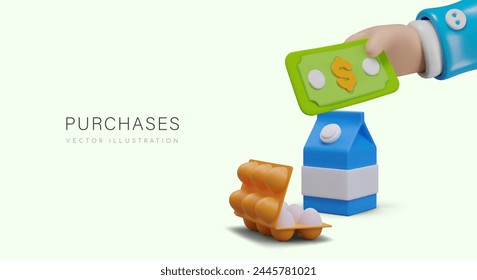 Concept of buying products. Vector poster for grocery online stores