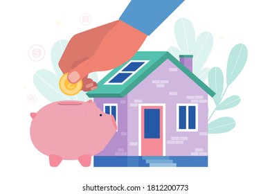 Concept of buying a property, rent, home loan. Vector illustration in a flat style