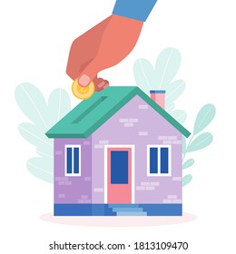 Concept of buying a property, rent, home loan. Vector illustration in a flat style