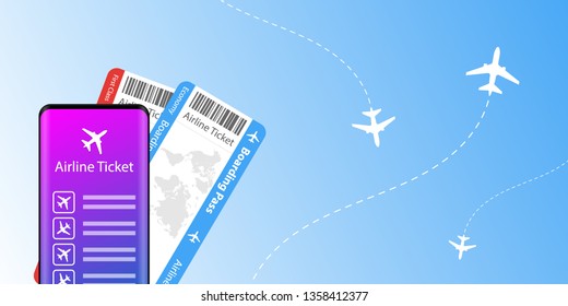 Concept for buying tickets online Airline tickets and passport. Vector illustration