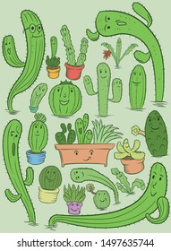 the concept of a cactus icon with a funny face. vector template