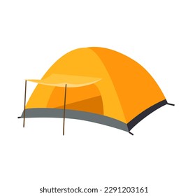 Concept Camping camp. This illustration features a flat vector design of an orange camping tent, situated on a white background. Vector illustration.