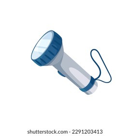 Concept Camping flashlight. The illustration is a flat vector design of a flashlight for camping, depicted on a white background. Vector illustration.