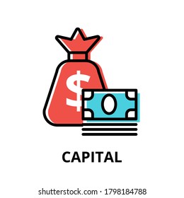 Concepto del icono Capital, diseño moderno de línea delgada plana ilustración vectorial, para diseño gráfico y web