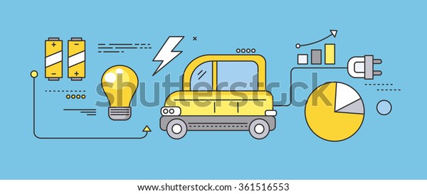 Concept car of the future road transport. Traffic\
automobile, drive technology, auto electric, futuristic engine,\
innovation efficiency progress illustration. Set of thin, lines,\
outline flat icons