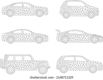 Concept of the car, point and line compose are connected to a car