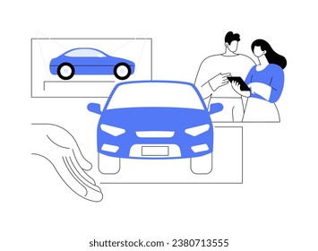 Concept car presentation abstract concept vector illustration. Company representatives presenting new car, automotive industry, car engineering, vehicle show performance abstract metaphor.