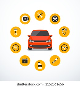 Concept of car service. Set of car service icons. Vector illustration