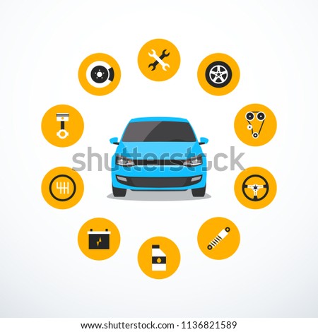 Concept of car service. Set of car service icons. Vector illustration